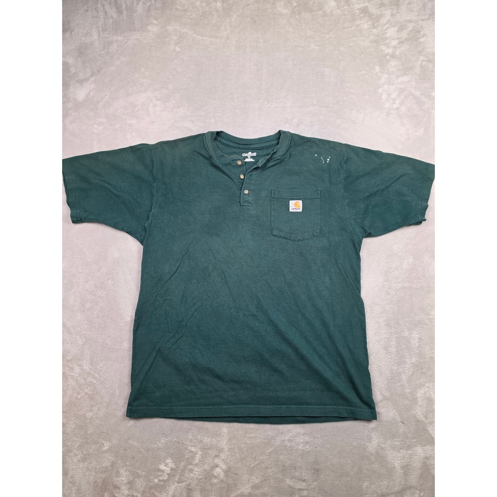 Carhartt Henley Shirt Mens M Green K84 HTG Pocket Workwear Hunter Green